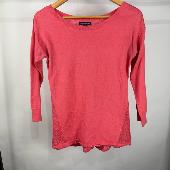 American Eagle Outfitters Coral Knit Sweater Mesh Back 3/4 Sleeve Size Small - Picture 2 of 7